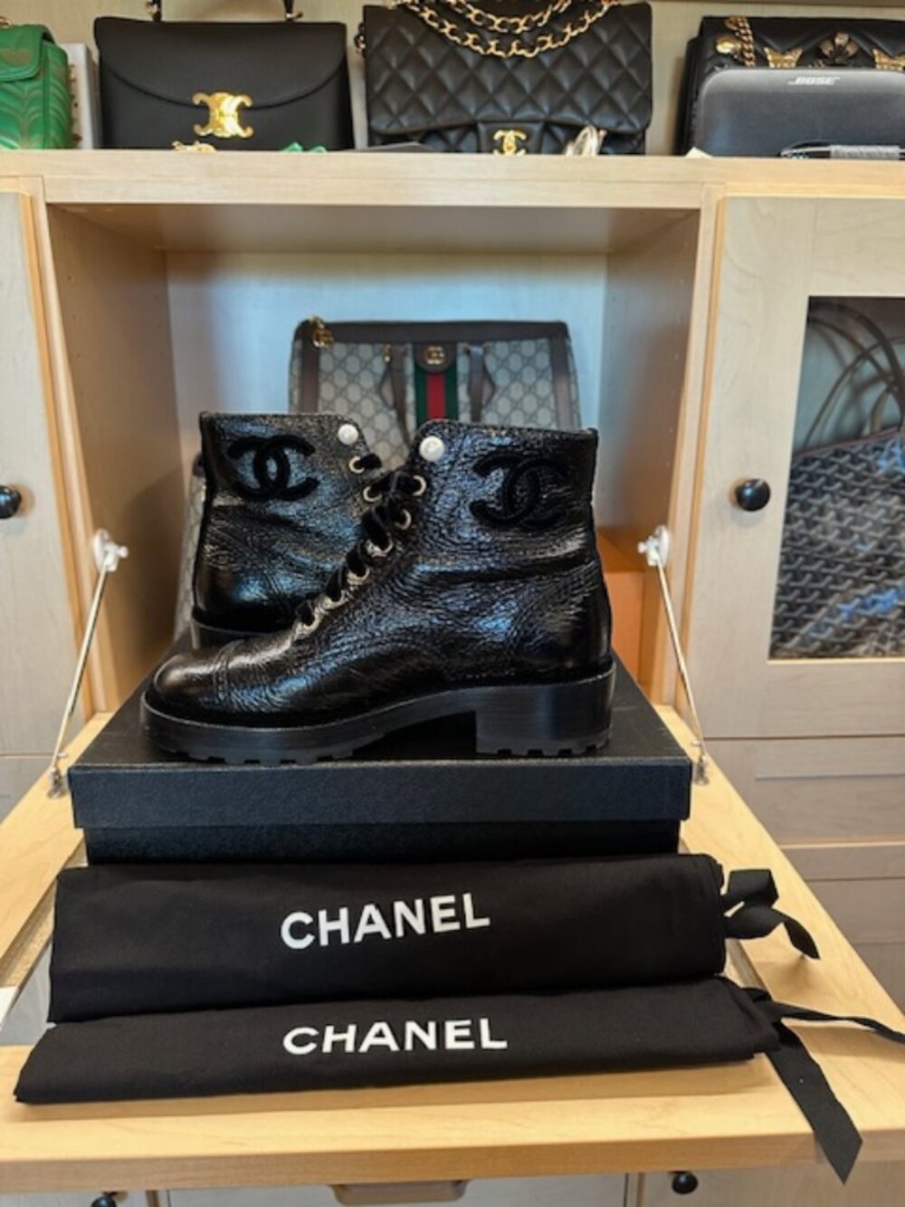 Chanel Calfskin Ankle Combat Boots Size 38